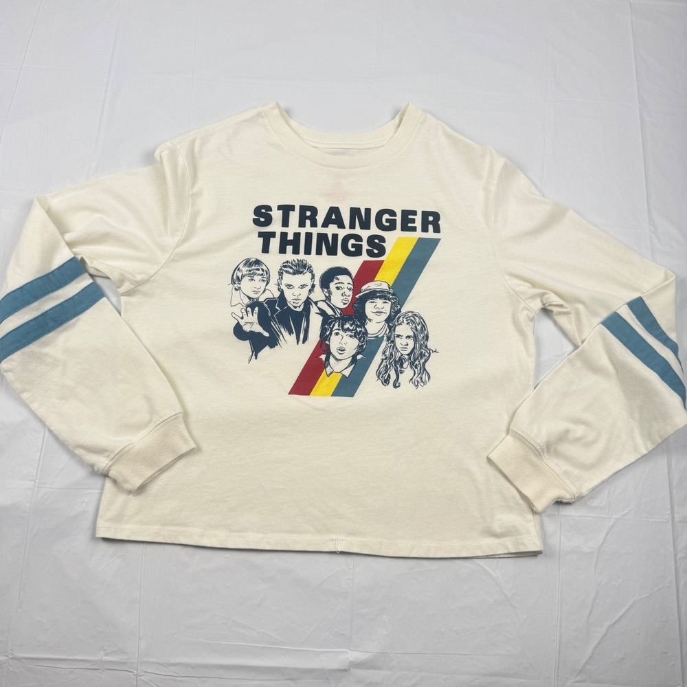 Stranger Things Netflix Graphic Long Sleeve T-Shirt Ivory Cream Medium Retro